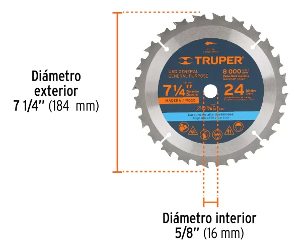 Disco Sierra Circular 7 1/4  X 24 Truper St-724 - Imagen 3