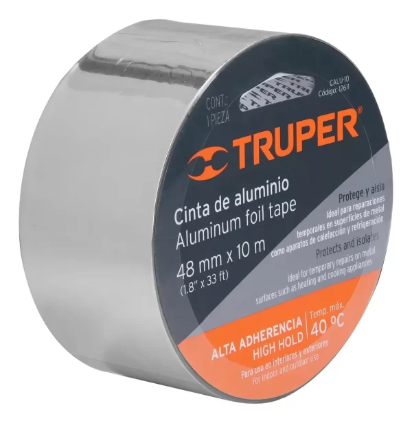 Cinta De Aluminio 48mm X 10m Truper® Adhesivo Hotmelt, 12611