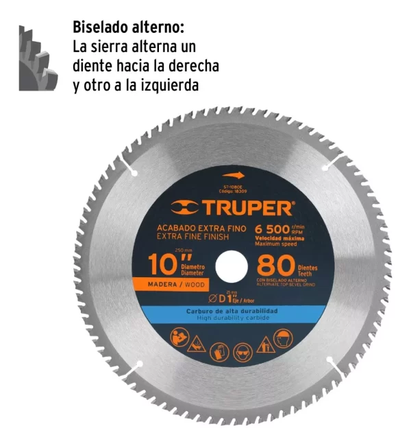 Disco Sierra Madera Alum 10' X 80 Dientes Centro 5/8 Truper - Imagen 3