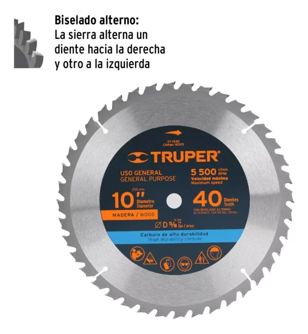 Disco Sierra Madera 10' X 40 Dientes Centro 5/8 Truper - Imagen 3