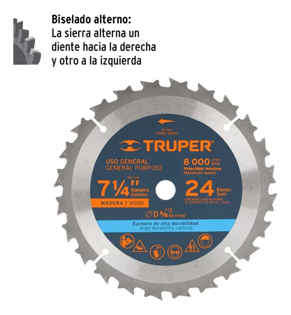 Disco Sierra Circular 7 1/4  X 24 Truper St-724 - Imagen 2